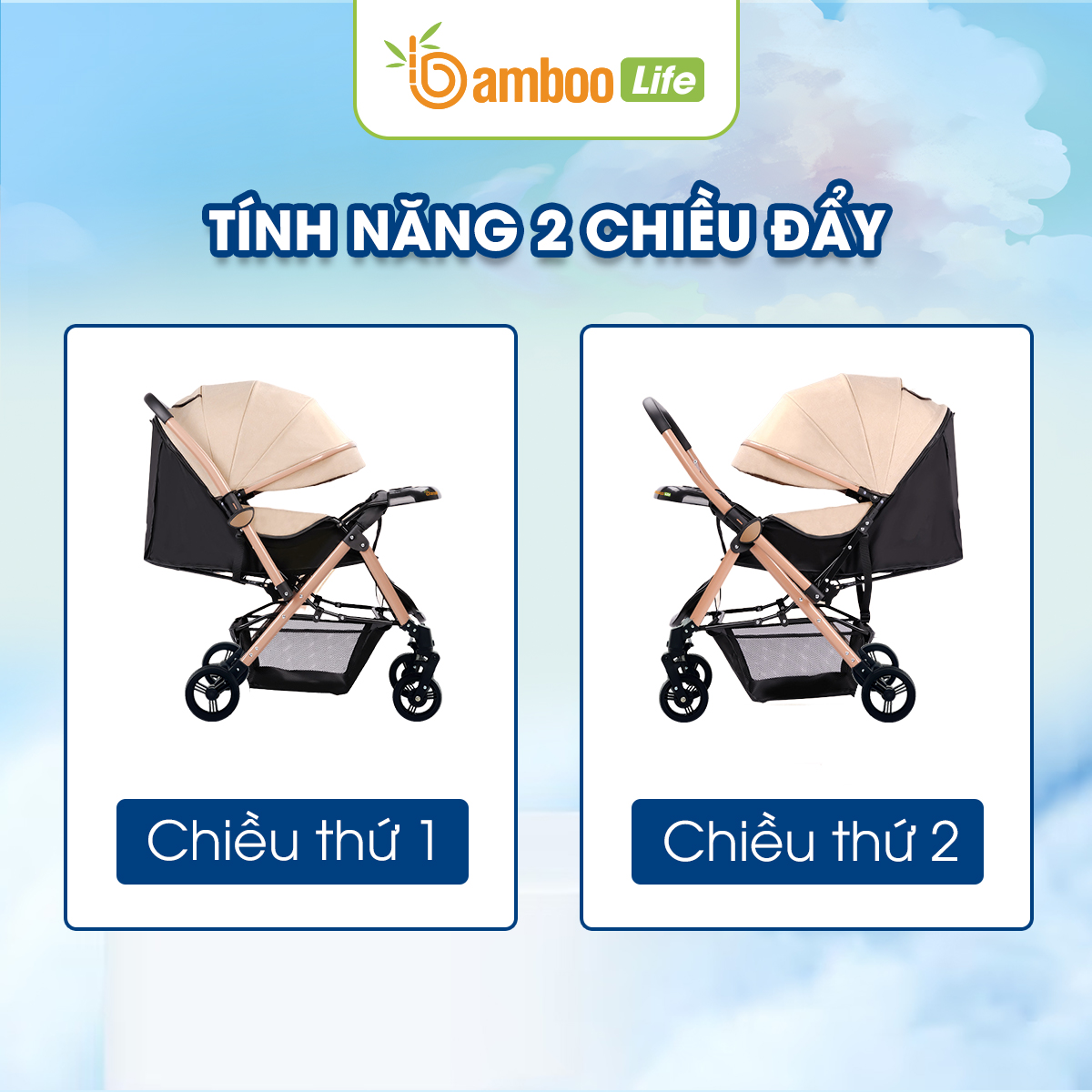 Xe Đẩy Cho Bé 2 Chiều Bamboo Life Cao Cấp