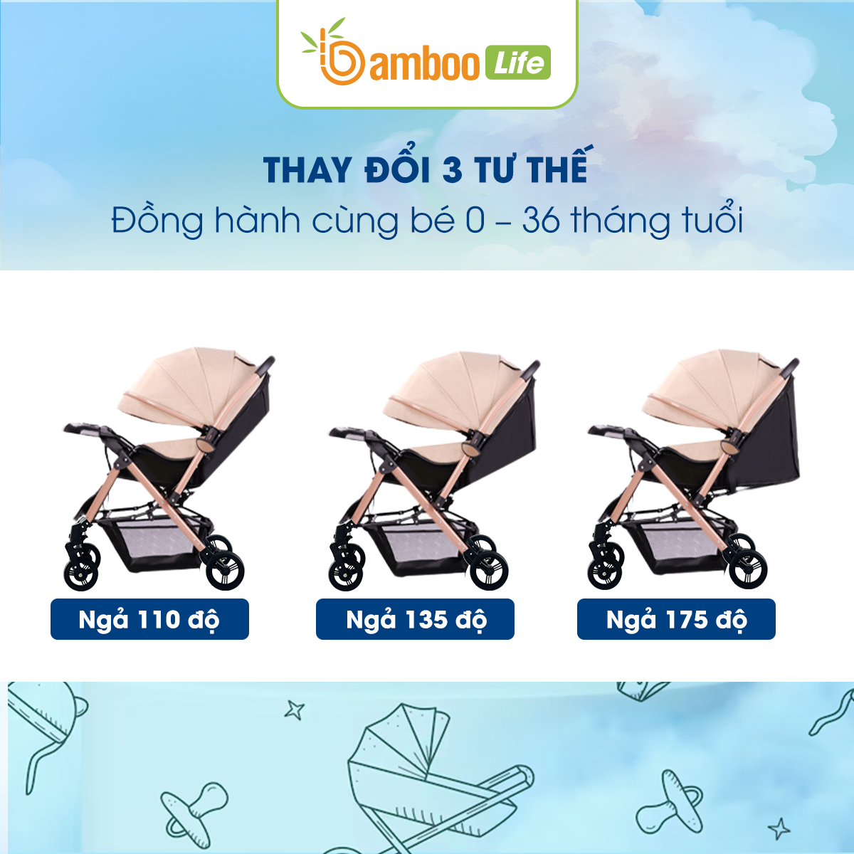 Xe Đẩy Cho Bé 2 Chiều Bamboo Life Cao Cấp