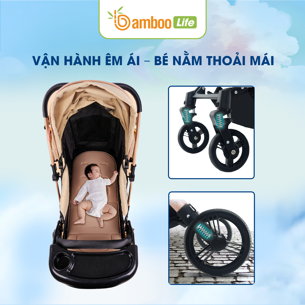 Xe Đẩy Cho Bé 2 Chiều Bamboo Life Cao Cấp