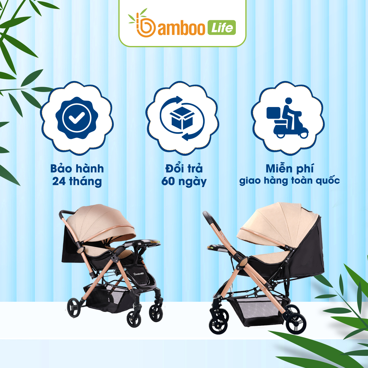 Xe Đẩy Cho Bé 2 Chiều Bamboo Life Cao Cấp