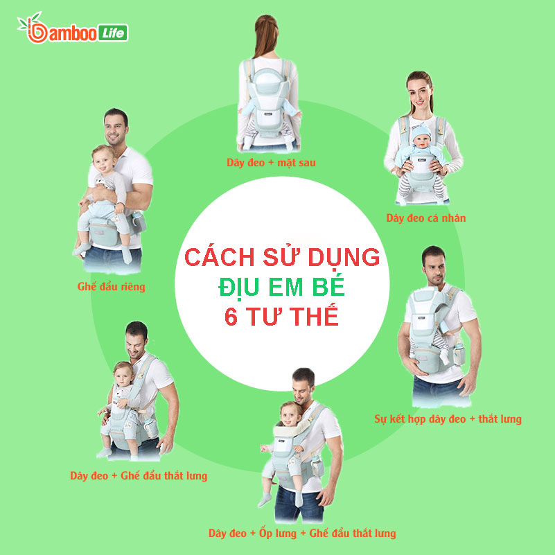 Hướng dẫn cách sử dụng địu em bé 6 tư thế chính xác nhất