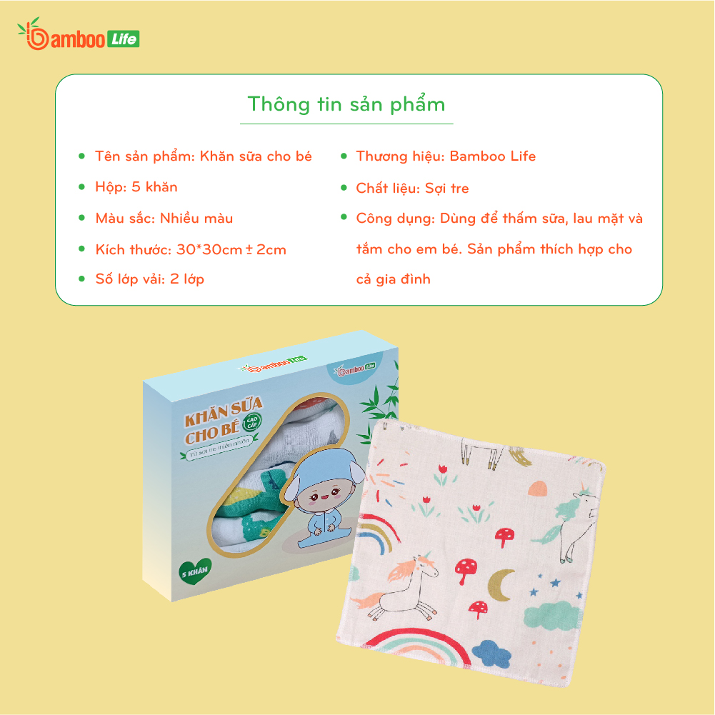 Khăn Sữa Sợi Tre Bamboo Life BL137 Cao Cấp