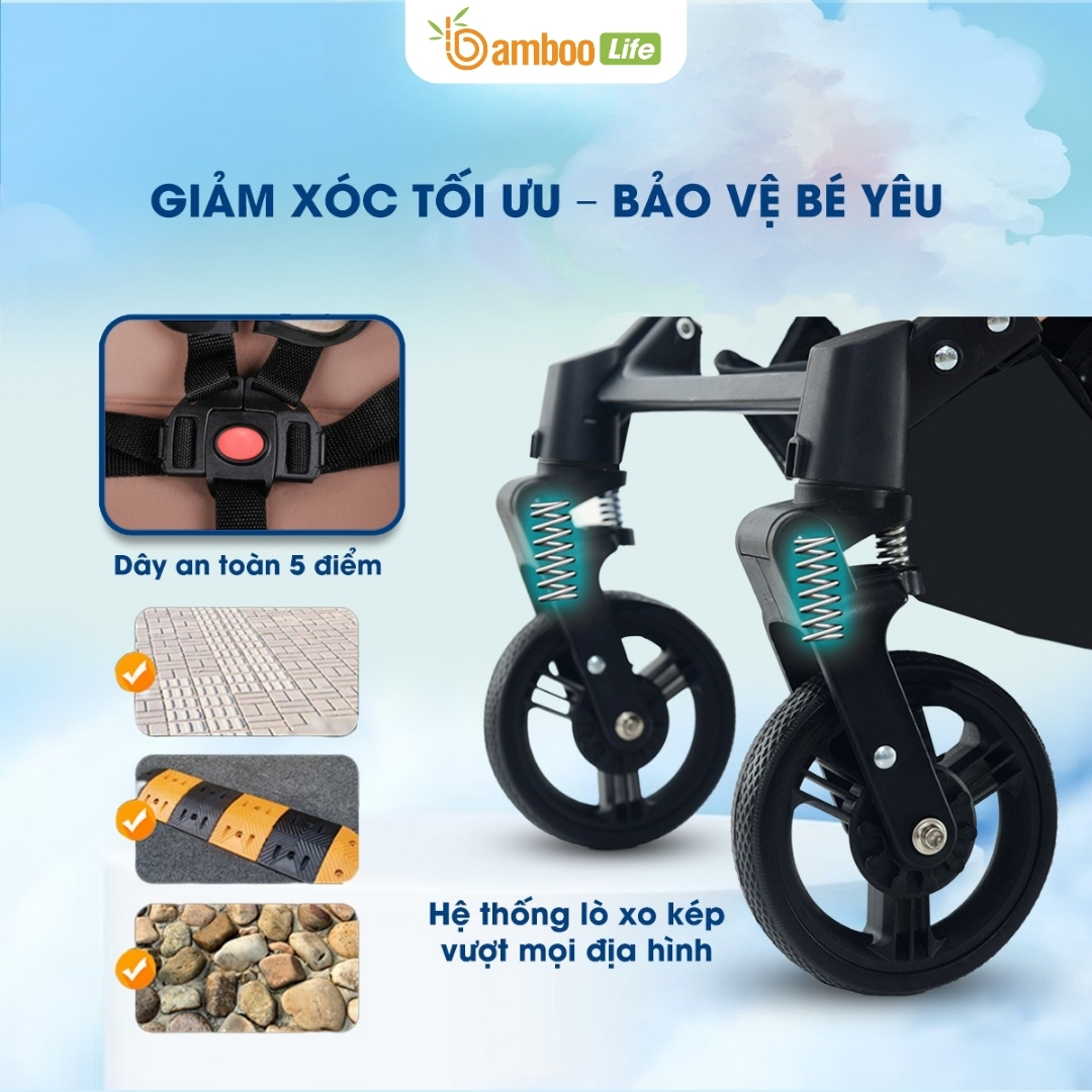 Xe đẩy du lịch gấp gọn cho bé Bamboo Life nhỏ gọn, tiện nghi