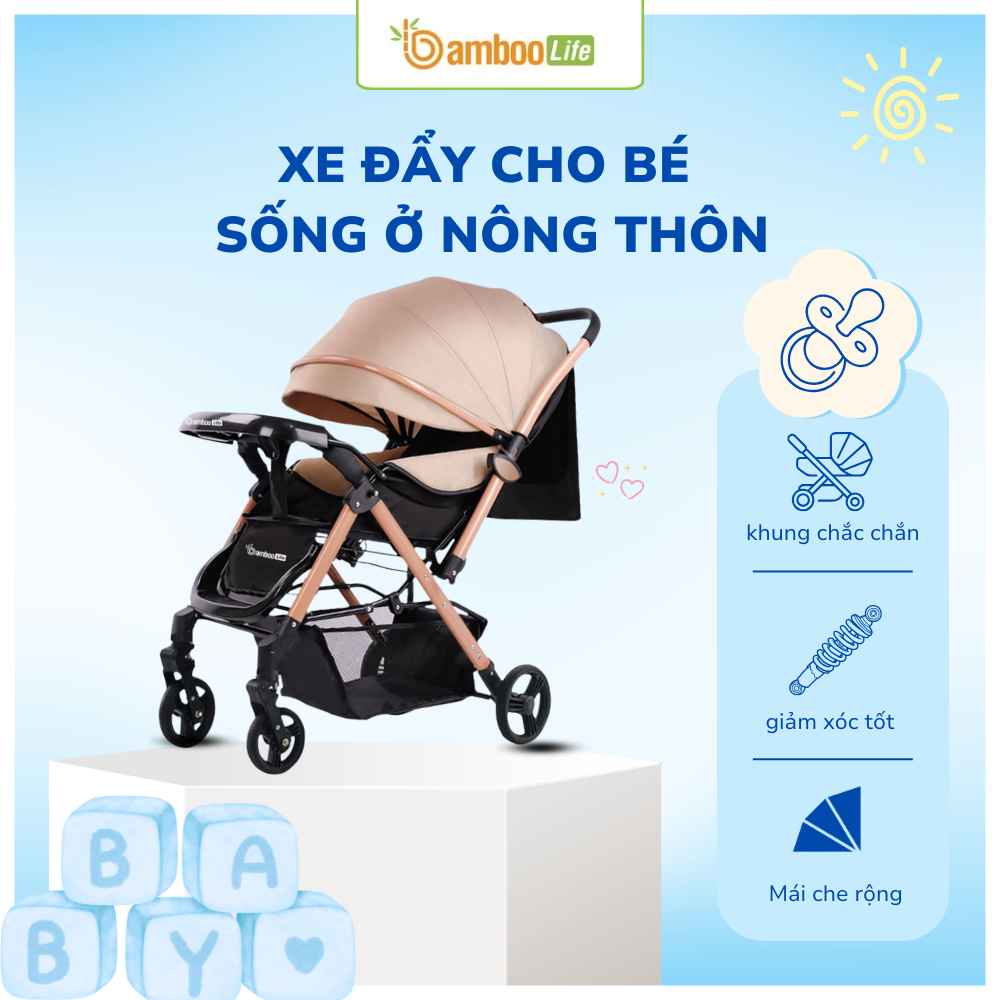 Xe đẩy cho bé ở nông thôn chắc chắn, di chuyển dễ dàng