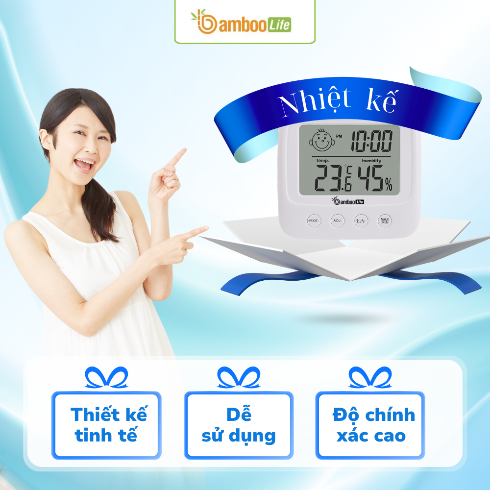 Nhiệt kế phòng đa năng Bamboo Life theo dõi nhiệt độ chuẩn